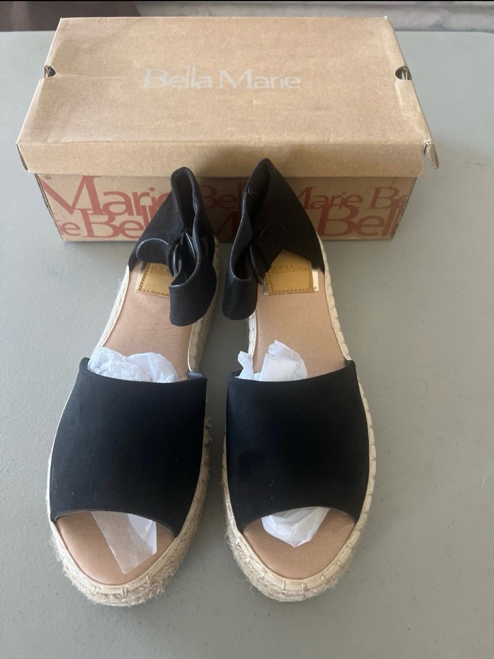 Bella Marie Black Espadrille Sandals with Ankle Tie Bow Size 8.5